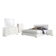 Pemberly Row 5-Piece Queen Faux Leather LED Bedroom Set in White Wood