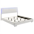 Pemberly Row 4-Piece King Faux Leather LED Bedroom Set in White Wood