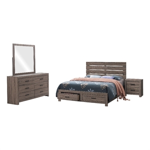 Pemberly Row 4-Piece Queen Storage Bedroom Set in Oak Brown and Dark Bronze