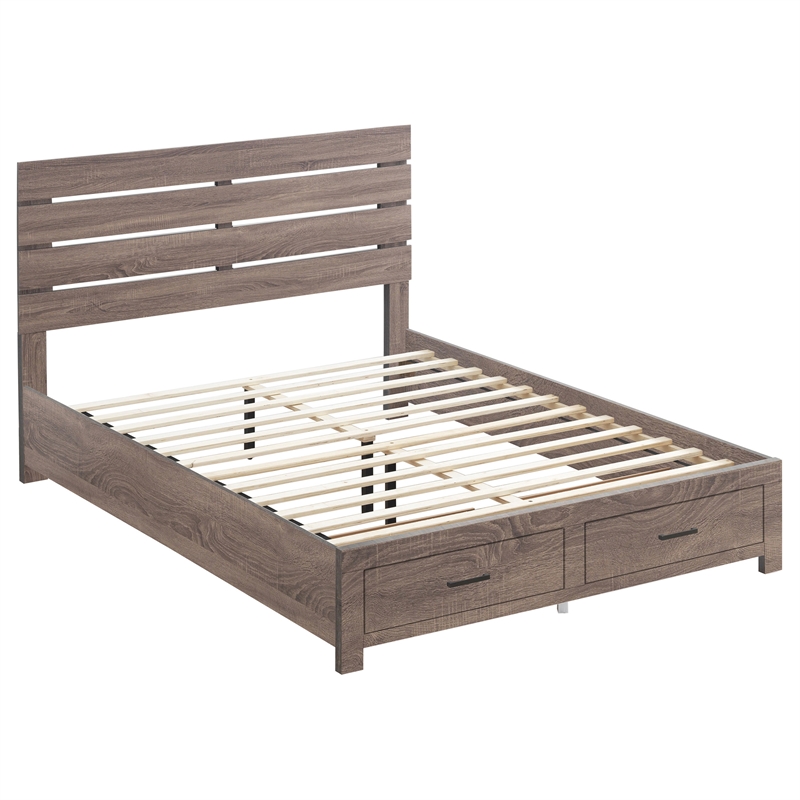 Pemberly Row 5-Piece Queen Storage Bedroom Set in Oak Brown and Dark Bronze