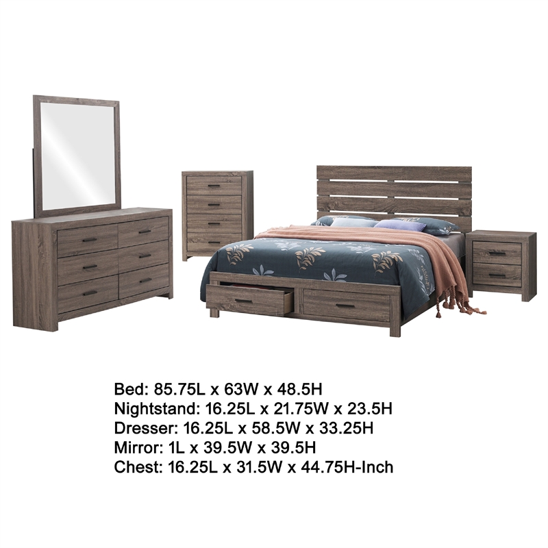 Pemberly Row 5-Piece Queen Storage Bedroom Set in Oak Brown and Dark Bronze