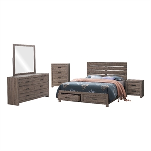 Pemberly Row 5-Piece Queen Storage Bedroom Set in Oak Brown and Dark Bronze