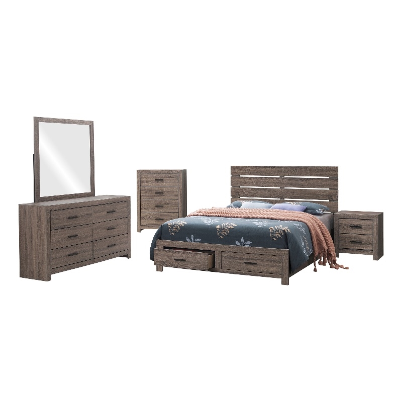 Pemberly Row 5-Piece Queen Storage Bedroom Set in Oak Brown and Dark Bronze