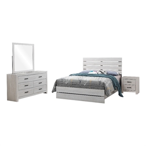 Pemberly Row 4-Piece Queen Bedroom Set in Coastal White and Bronze
