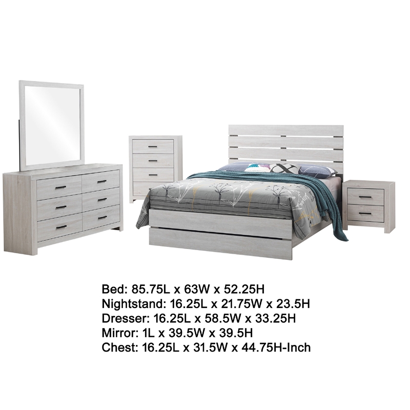 Pemberly Row 5-Piece Queen Bedroom Set in Coastal White and Bronze