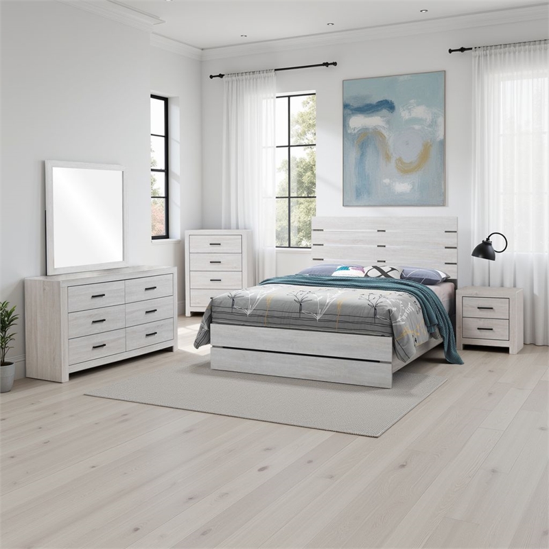 Pemberly Row 5-Piece Queen Bedroom Set in Coastal White and Bronze
