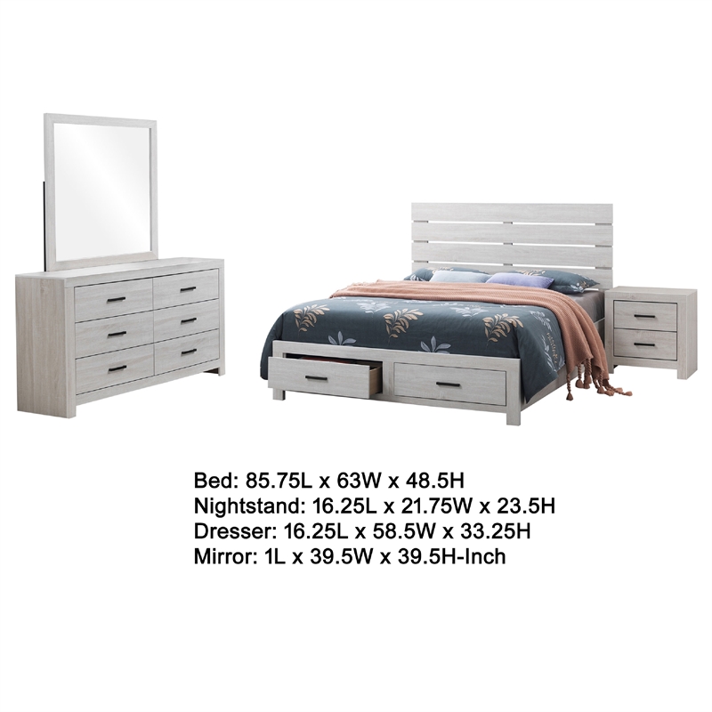 Pemberly Row 4-Piece Queen Storage Bedroom Set in Coastal White and Bronze