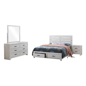 Pemberly Row 4-Piece Queen Storage Bedroom Set in Coastal White and Bronze