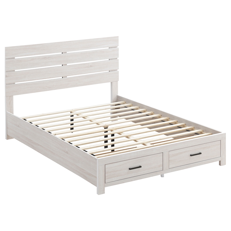 Pemberly Row 4-Piece Queen Storage Bedroom Set in Coastal White and Bronze