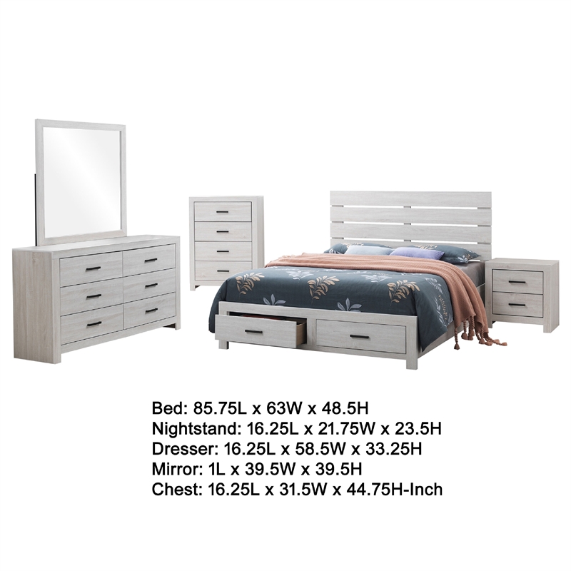 Pemberly Row 5-Piece Queen Storage Bedroom Set in Coastal White and Bronze