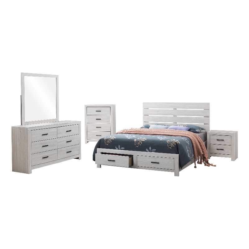 Pemberly Row 5-Piece Queen Storage Bedroom Set in Coastal White and Bronze