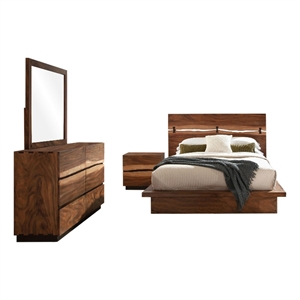 Pemberly Row 4-Piece Queen Live Edge Bedroom Set in Smoky Walnut Brown