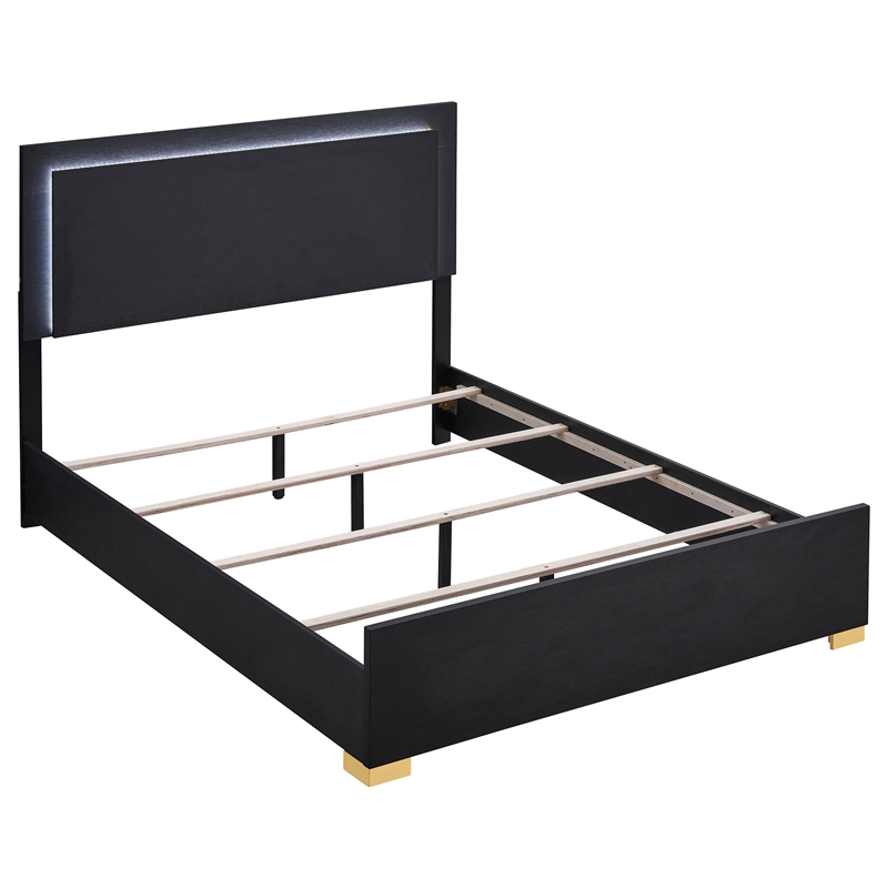 Pemberly Row 4-Piece Queen LED Bedroom Set with Gold Accents in Black