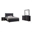 Pemberly Row 4-Piece Queen LED Bedroom Set with Gold Accents in Black