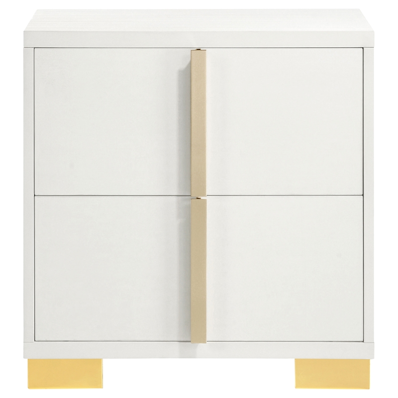 Pemberly Row 4-Piece Queen LED Bedroom Set with Gold Accents in White