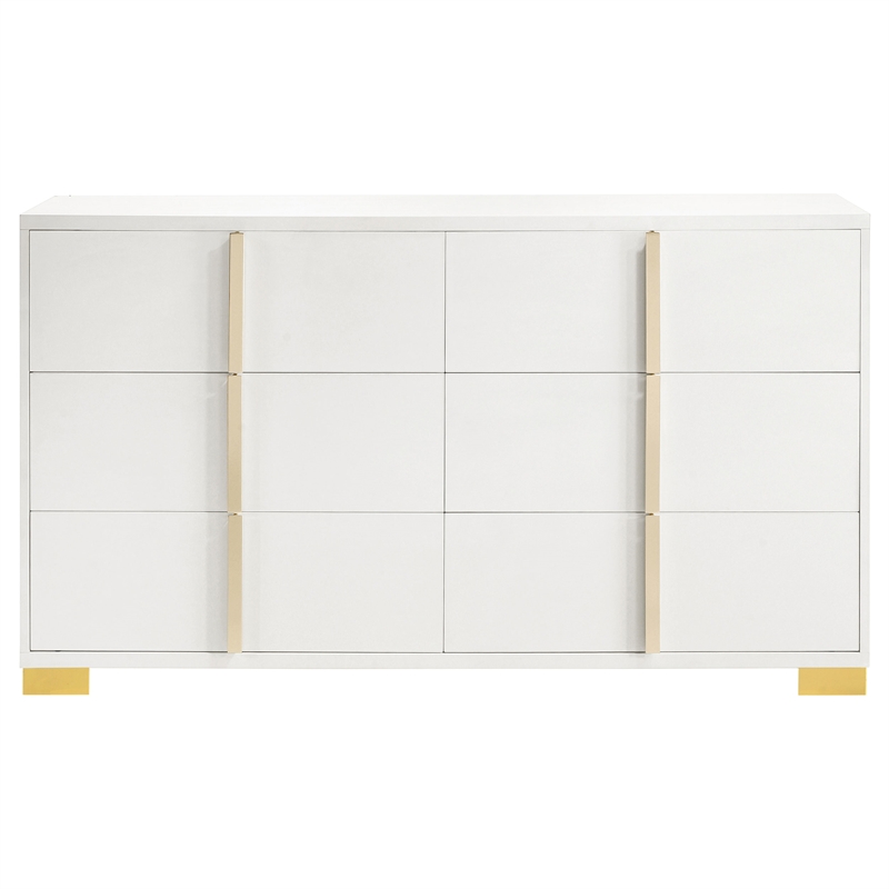 Pemberly Row 4-Piece Queen LED Bedroom Set with Gold Accents in White
