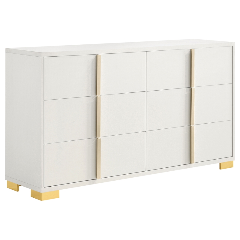 Pemberly Row 5-Piece Queen LED Bedroom Set with Gold Accents in White