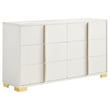 Pemberly Row 5-Piece Queen LED Bedroom Set with Gold Accents in White