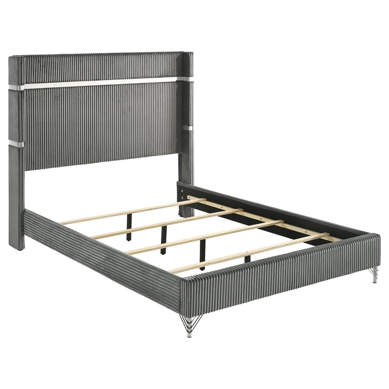 Pemberly Row 4-Piece Queen Bedroom Set with Gray Velvet Wingback in Black