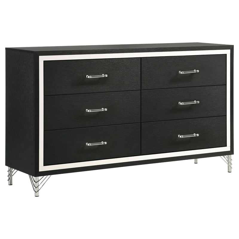 Pemberly Row 4-Piece Queen Bedroom Set with Gray Velvet Wingback in Black
