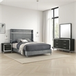 Pemberly Row 4-Piece Queen Bedroom Set with Gray Velvet Wingback in Black