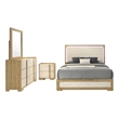 Pemberly Row 4-Piece Queen LED Bedroom Set in Natural Brown and White