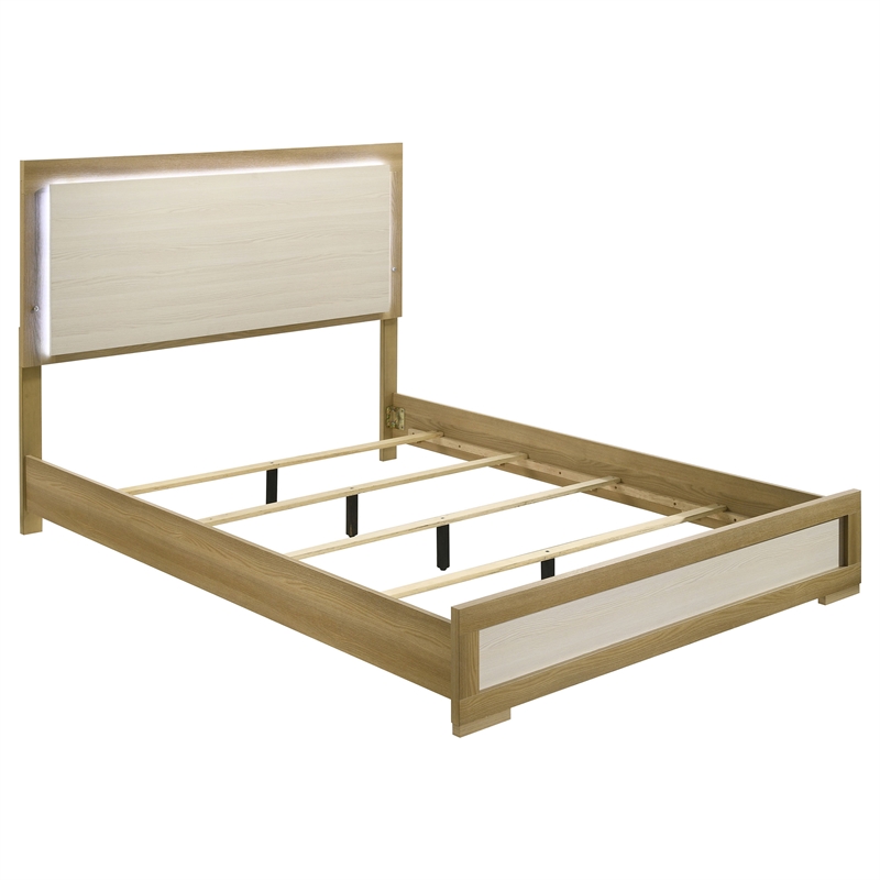 Pemberly Row 5-Piece Queen LED Bedroom Set in Natural Brown and White
