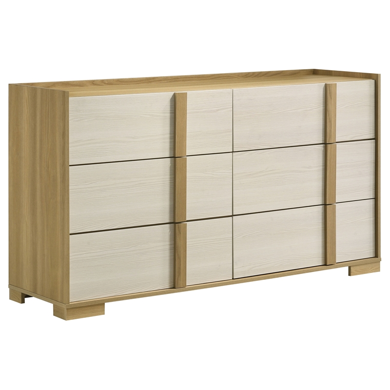 Pemberly Row 5-Piece Queen LED Bedroom Set in Natural Brown and White