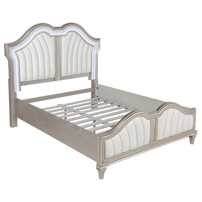 Pemberly Row 4-Piece Queen Bedroom Set with Ivory Tufted Bed in Silver Oak