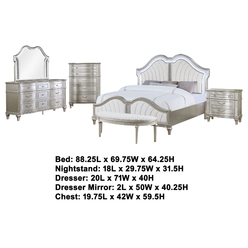Pemberly Row 5-Piece Queen Bedroom Set with Ivory Tufted Bed in Silver Oak