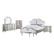 Pemberly Row 5-Piece Queen Bedroom Set with Ivory Tufted Bed in Silver Oak