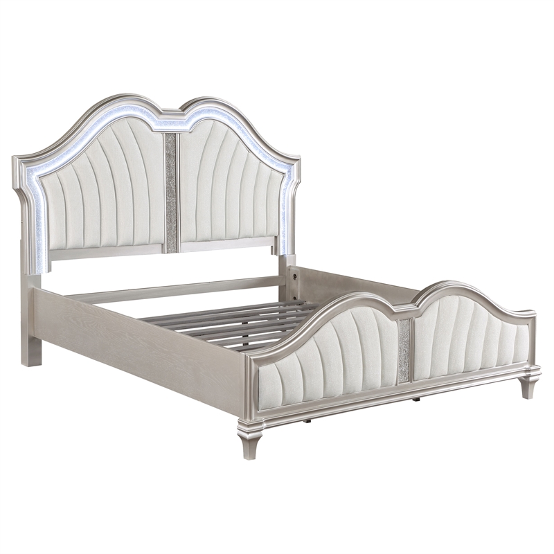 Pemberly Row 4-Piece King Bedroom Set with Ivory Tufted Bed in Silver Oak