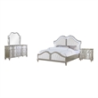 Pemberly Row 4-Piece King Bedroom Set with Ivory Tufted Bed in Silver Oak