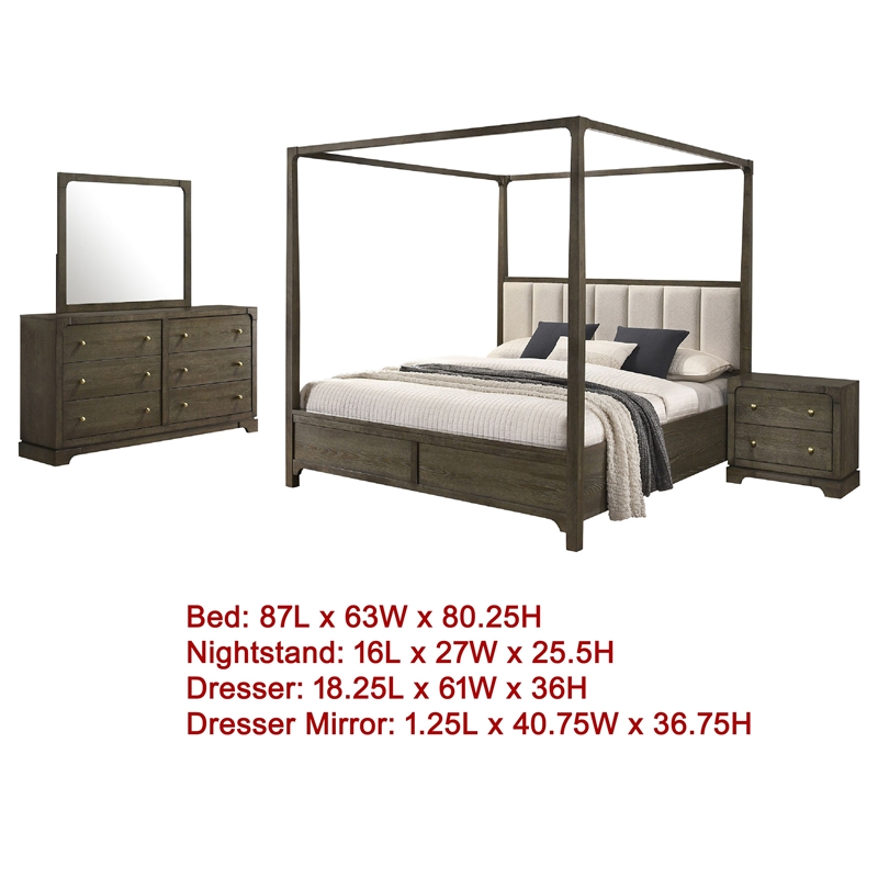 Pemberly Row 4-Piece Queen Canopy Bedroom Set in Dark Cocoa Brown