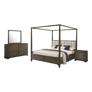 Pemberly Row 4-Piece Queen Canopy Bedroom Set in Dark Cocoa Brown