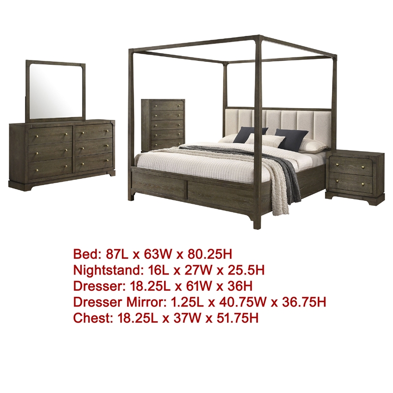 Pemberly Row 5-Piece Queen Canopy Bedroom Set in Dark Cocoa Brown