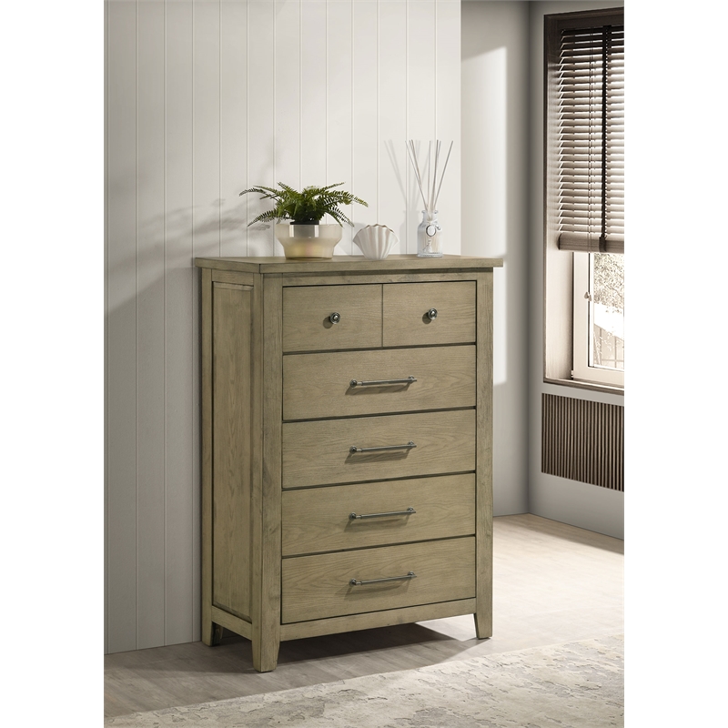Pemberly Row 5-Drawer Rustic Wood Bedroom Chest in Vineyard Oak Brown