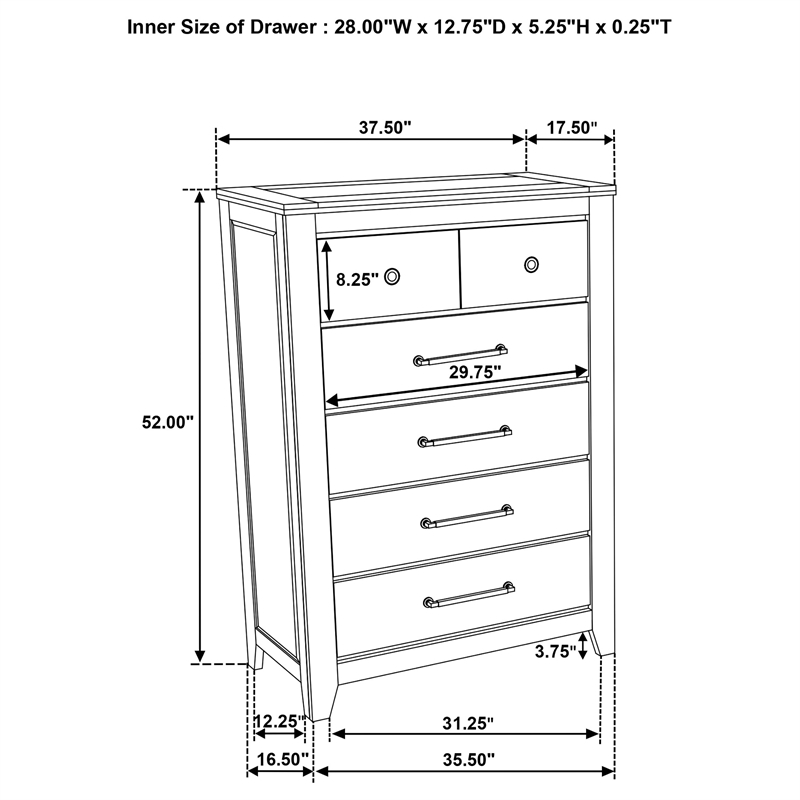 Pemberly Row 5-Drawer Rustic Wood Bedroom Chest in Vineyard Oak Brown