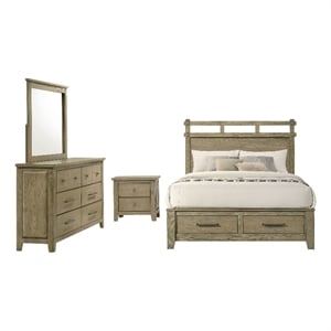 Pemberly Row 4-Piece Eastern King Storage Bedroom Set in Vineyard Oak Brown