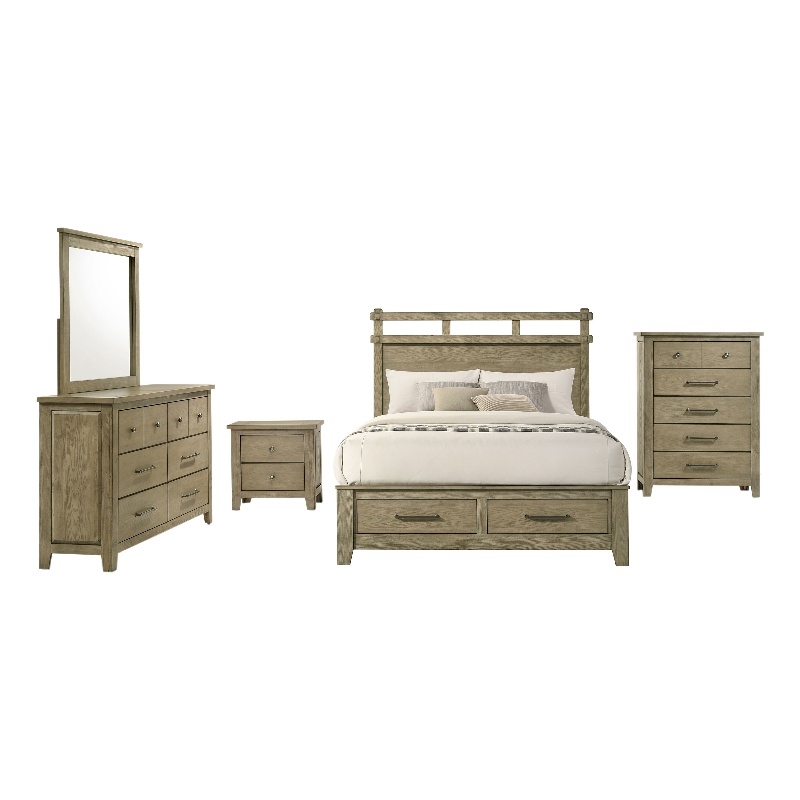 Pemberly Row 5-Piece Queen Storage Bedroom Set in Vineyard Oak Brown