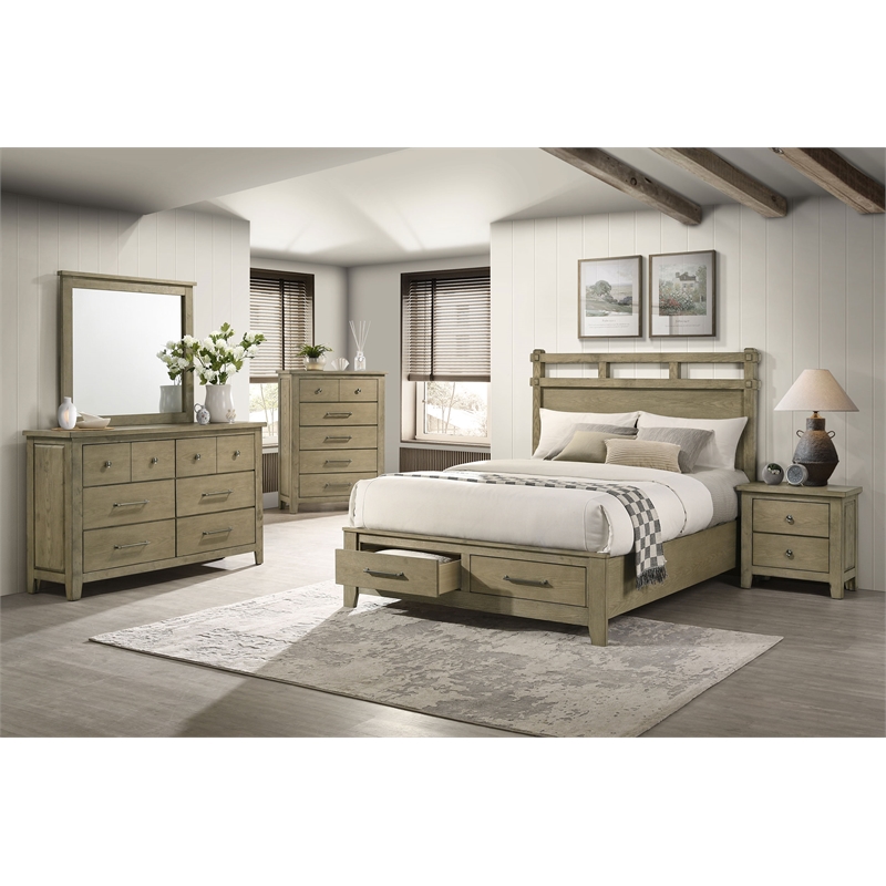 Pemberly Row 5-Piece Eastern King Storage Bedroom Set in Vineyard Oak Brown