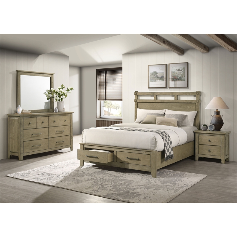 Pemberly Row 4-Piece Queen Storage Bedroom Set in Vineyard Oak Brown