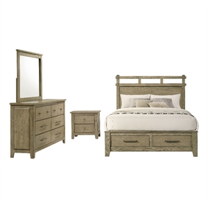 Pemberly Row 4-Piece Queen Storage Bedroom Set in Vineyard Oak Brown
