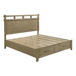 Pemberly Row 59&quot Rustic Wood Eastern King Storage Bed in Vineyard Oak