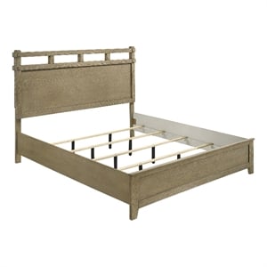 Pemberly Row 61&quot Rustic Wood Eastern King Panel Bed in Vineyard Oak