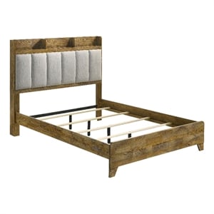 Pemberly Row 57&quot Rustic Queen Bookcase Bed in Medium Oak and Gray