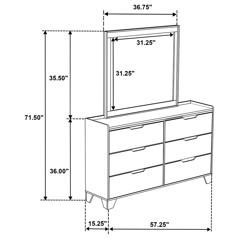Pemberly Row 6-Drawer Bedroom Dresser with Mirror in Medium Oak Brown