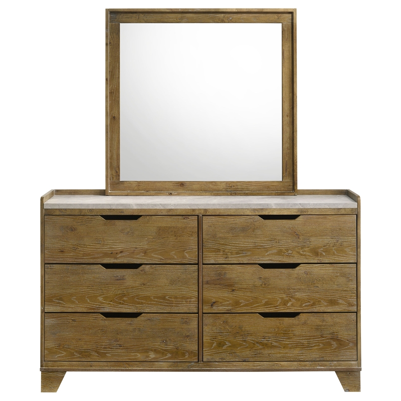 Pemberly Row 6-Drawer Bedroom Dresser with Mirror in Medium Oak Brown