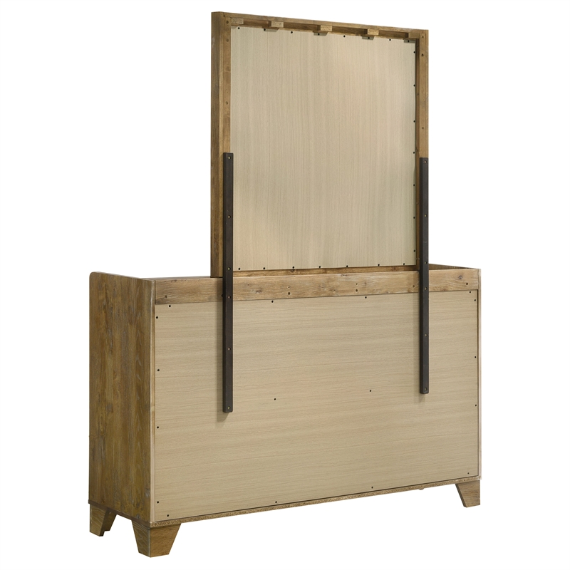 Pemberly Row 6-Drawer Bedroom Dresser with Mirror in Medium Oak Brown