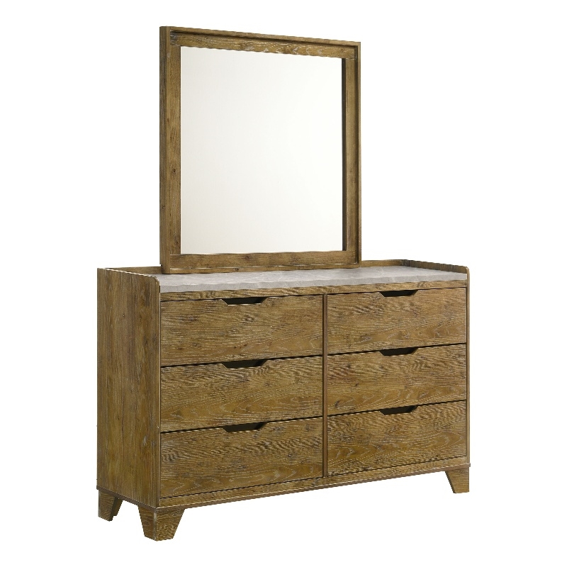 Pemberly Row 6-Drawer Bedroom Dresser with Mirror in Medium Oak Brown